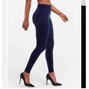 SPANX Navy Blue Velvet Leggings